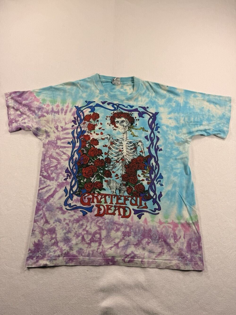 Vintage Grateful Dead 1990 Skeleton Rose Tie Dye Single Stitch Mens T Shirt XL - Picture 1 of 16